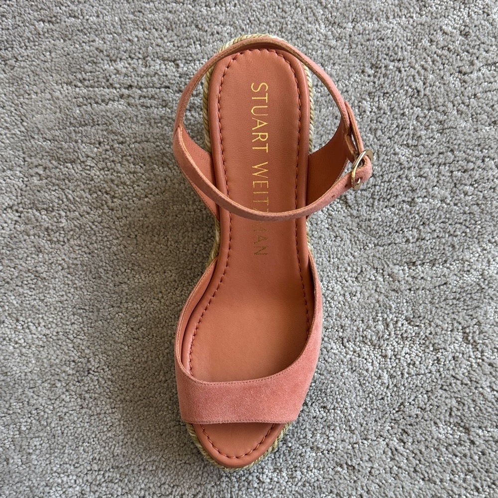 Stuart Weitzman Coral Suede Espadrille Wedge Sandals with Ankle Strap - Picture 5 of 5